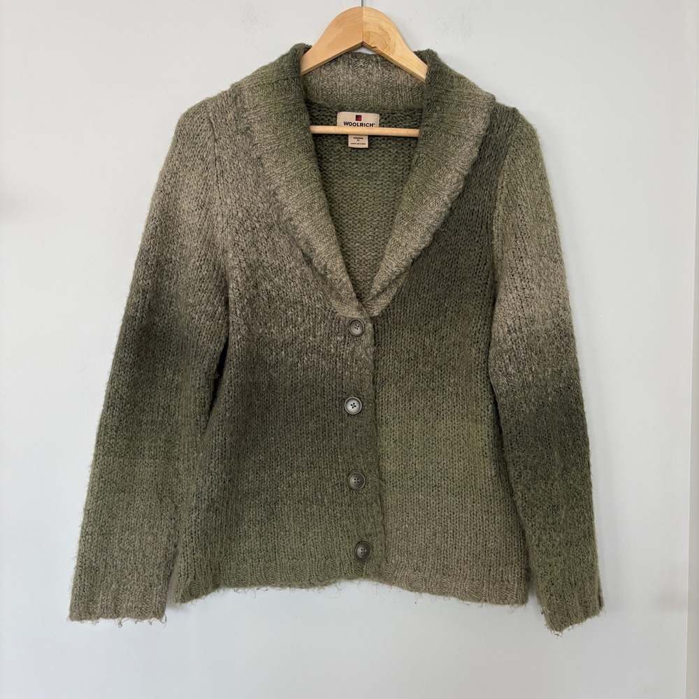 Woolrich Womens Cardigan Sweater Sage Green Size M Cottagecore Collar Button Up